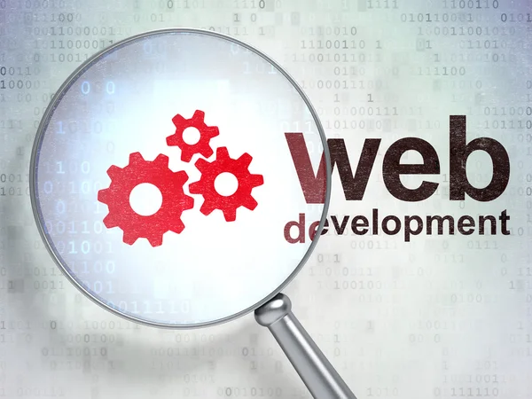 Concepto de desarrollo web: engranajes y desarrollo web con óptica — Foto de Stock