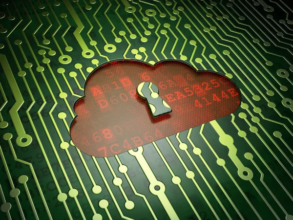 Cloud technology concept: Cloud Whis Keyhole on circuit board — Stock Photo, Image