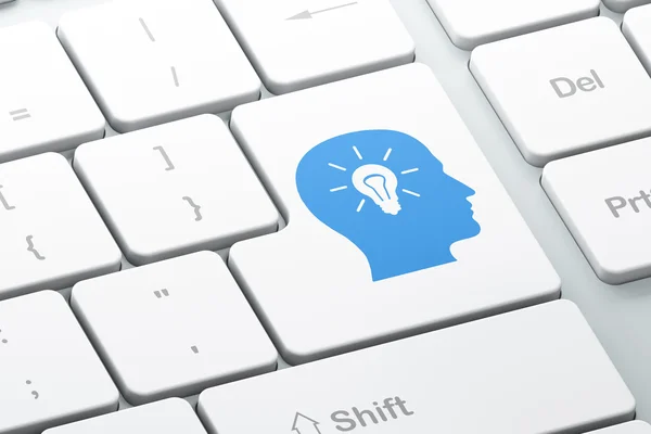 Finance concept: Head Whis Light Bulb on computer keyboard — Stock Photo, Image
