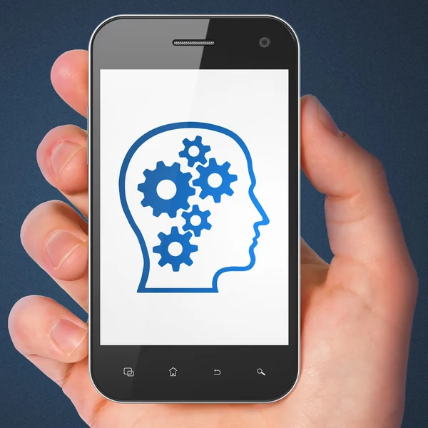 Marketing concept: Head With Gears on smartphone — Stock Photo, Image