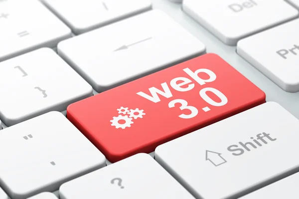 Web ontwikkelingsconcept: Gears en Web 3.0 op computertoetsenbord — Stockfoto