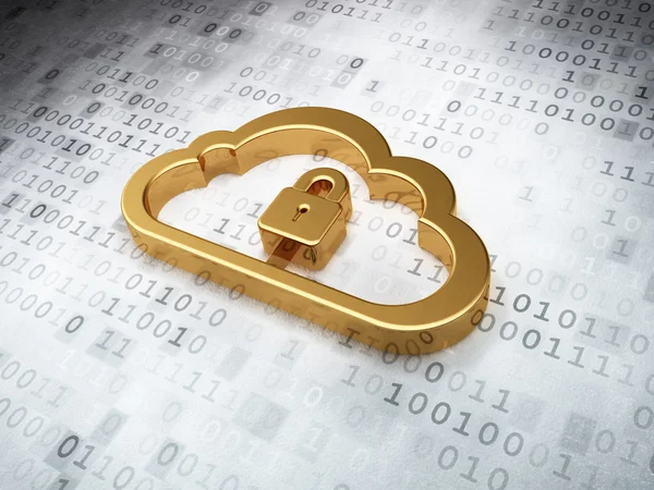 Cloud computing concept: Golden Cloud Whis Padlock on digital ba — Stock Photo, Image