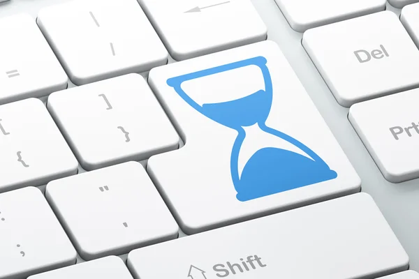 Timeline concept: Hourglass on computer keyboard background — Stock Photo, Image