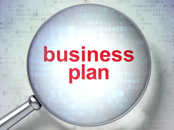 Business concept: Business Plan with optical glass — Stock Photo, Image