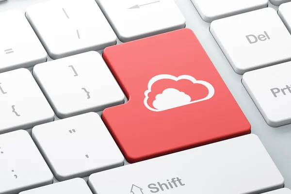 Concepto de computación en nube: Nube en el fondo del teclado del ordenador —  Fotos de Stock
