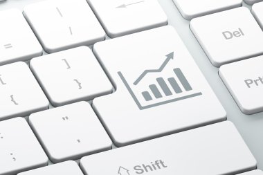 Pazarlama kavramı: büyüme grafik bilgisayar klavye arka plan üzerinde