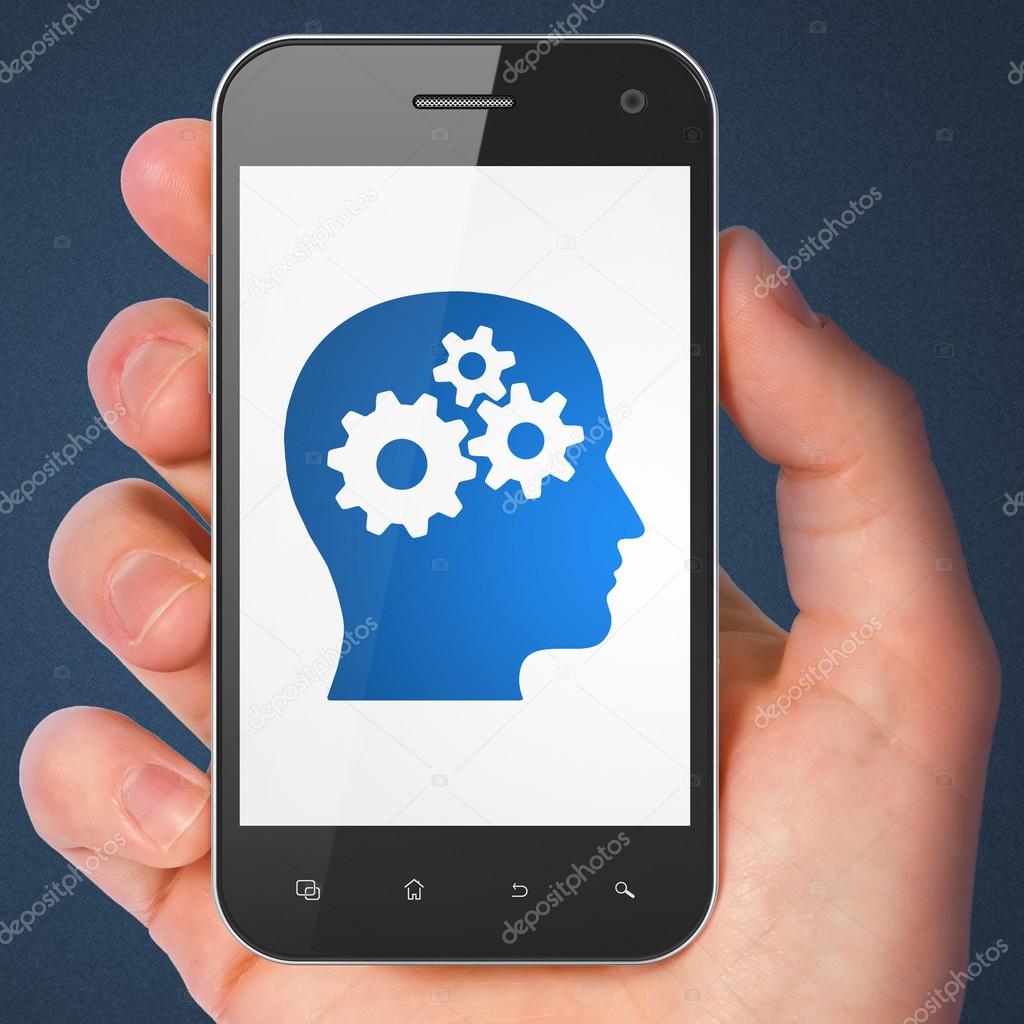Data concept: Head With Gears on smartphone