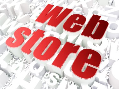 SEO web tasarım konsepti: alfabe arka plan üzerinde Web mağaza