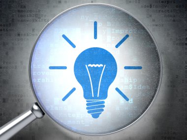 İş kavramı: ampul ile dijital arka optik cam