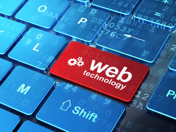 Concepto de desarrollo web: engranajes y tecnología web en el ordenador ke —  Fotos de Stock