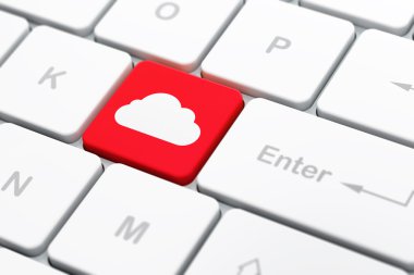 Bulut bilgi işlem kavramı: bulut bilgisayar klavye arka plan üzerinde