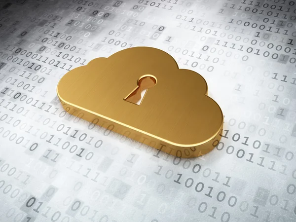 Wolk technologie concept: gouden wolk wippen sleutelgat op digitale b — Stockfoto