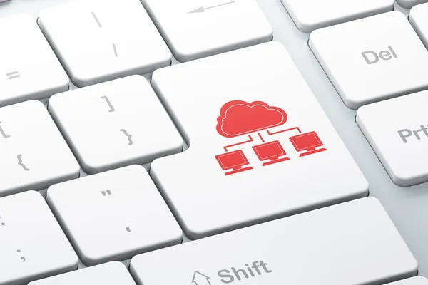 Nätverkande koncept: Cloud nätverk på dator tangentbord bak — Stockfoto