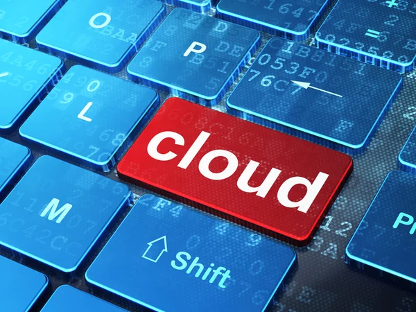 Conceito de computação em nuvem: Nuvem no fundo do teclado do computador — Fotografia de Stock