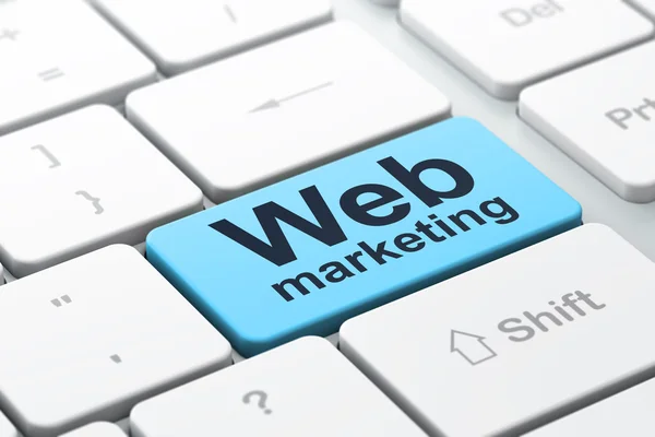 Concepto de desarrollo web SEO: Marketing Web en teclado de ordenador —  Fotos de Stock