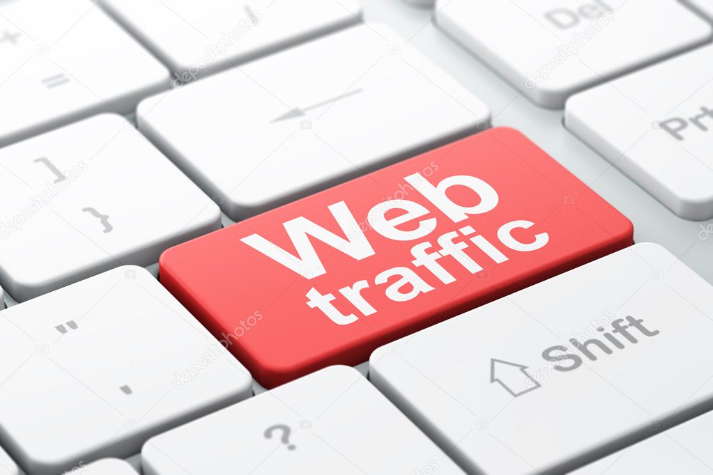 SEO web design concept: Web Traffic on computer keyboard backgro