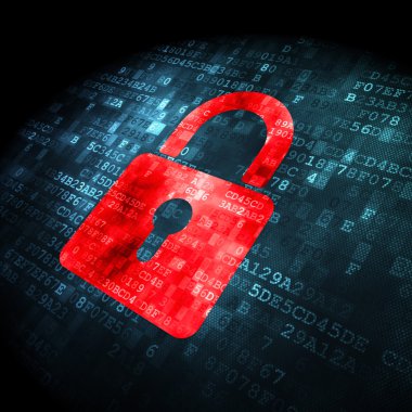 Bilgi kavramı: dijital arka plan üzerinde kapalı asma kilit