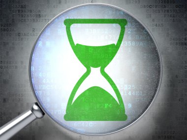 Zaman çizelgesi kavramı: dijital backg üzerinde optik cam ile kum saati