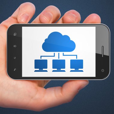Bulut teknoloji kavramı: bulut ağ smartphone cep telefonu ile