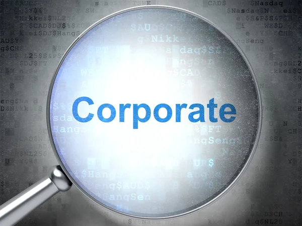 Concetto di finanza: Corporate con vetro ottico su backgro digitale — Foto Stock