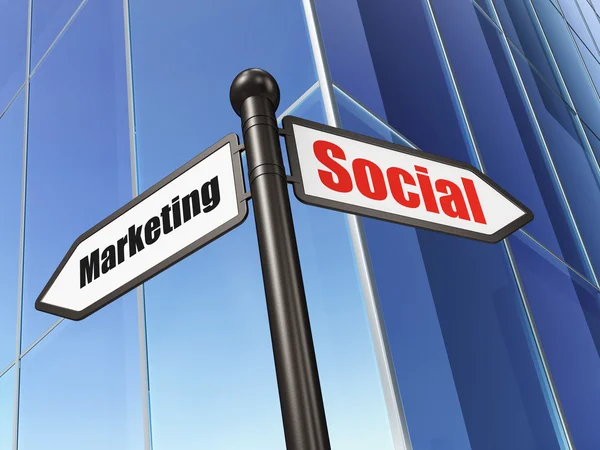 Concepto publicitario: Social Marketing on Business Building backg —  Fotos de Stock