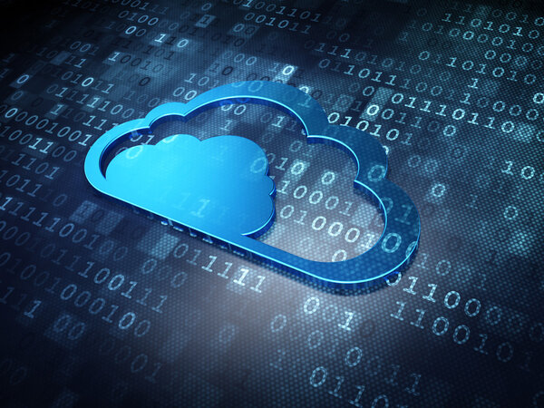 Концепция облачных технологий: Blue Cloud на цифровом фоне
