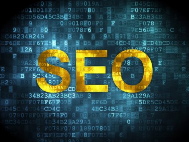 SEO web tasarım konsepti: dijital arka plan üzerinde Seo