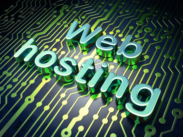 SEO web designkoncept: Web Hosting på kretskortet bakgrund — Stockfoto
