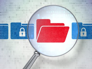 İş kavramı: digi üzerinde optik cam ile klasör Whis asma kilit