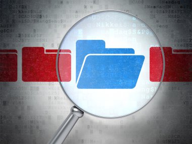 Ekonomi kavramı: dijital arka plan üzerinde optik cam ile klasör