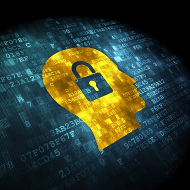 Bilgi kavramı: dijital arka plan üzerinde kafa Whis asma kilit