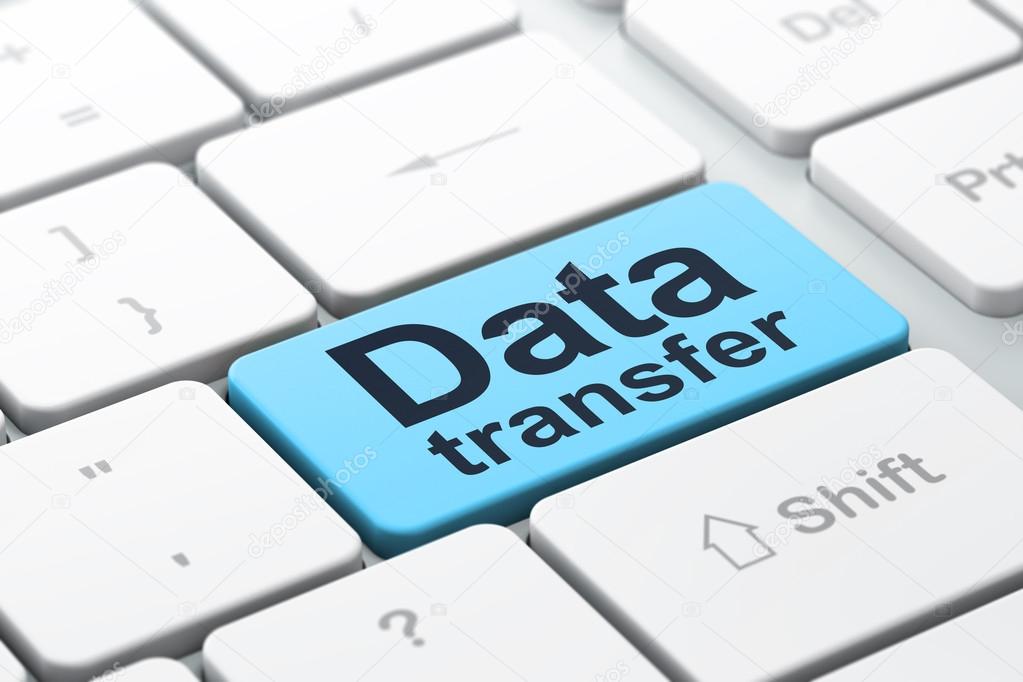 Information concept: Data Transfer on computer keyboard backgrou