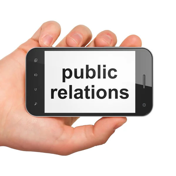 营销理念: 在智能手机上的公共关系 — 图库照片
