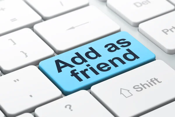 Conceito de mídia social: Adicionar como amigo no teclado do computador backgro — Fotografia de Stock