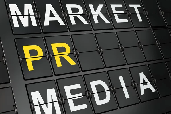 Concepto de marketing: PR en el fondo de la placa del aeropuerto —  Fotos de Stock