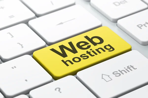 SEO conceito de desenvolvimento web: Web Hosting no computador teclado ba — Fotografia de Stock
