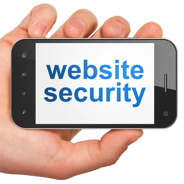 Conceito de desenvolvimento web SEO: Website Security no smartphone — Fotografia de Stock