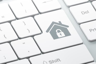 Gizlilik kavramı: bilgisayar klavye arka plan üzerinde ev