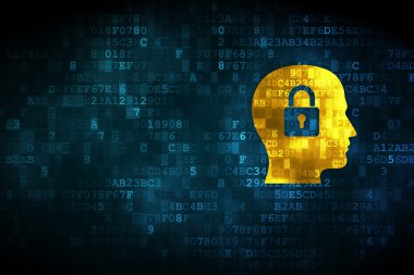 İş kavramı: dijital arka plan üzerinde kafa Whis asma kilit