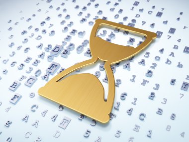 zaman kavramı: Dijital arka plan üzerinde altın kum saati