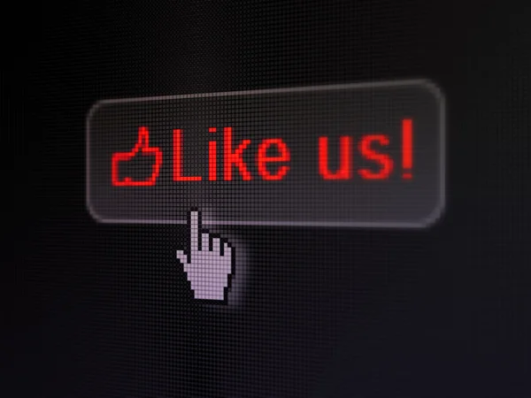 Social network concept: Like us! and Like on digital button back — Stock Photo, Image