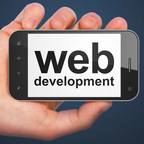 SEO conceito de desenvolvimento web: Desenvolvimento Web no smartphone — Fotografia de Stock