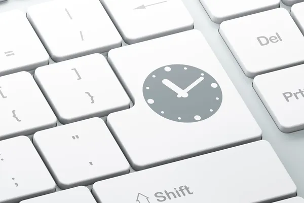 Concepto de línea de tiempo: Reloj en el fondo del teclado del ordenador —  Fotos de Stock