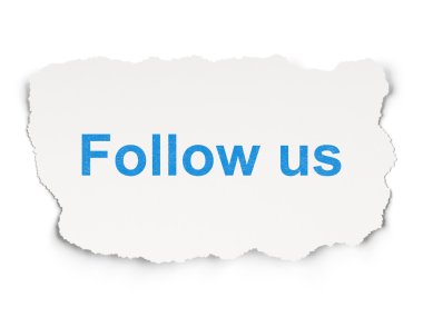 Sosyal medya kavramı: Kağıt arka plan üzerinde bizi izleyin