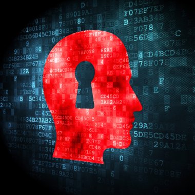 Emniyet konsepti: dijital arka plan üzerinde kafa Whis anahtar deliği