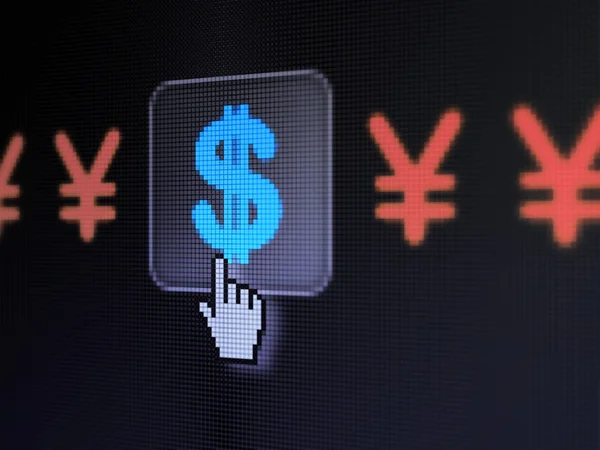 Concept de devise : Dollar et Yen sur l'écran d'ordinateur numérique — Photo
