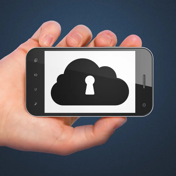 Nätverkande koncept: Cloud viskade nyckelhålet på smartphone — Stockfoto