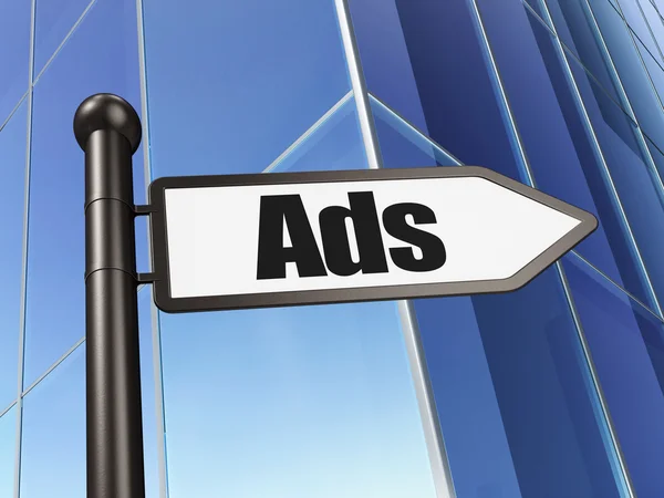 Marketingové koncepce: reklamy na budování pozadí — Stock fotografie