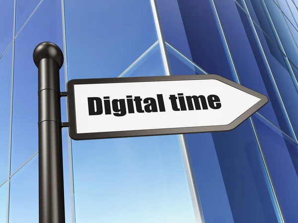 Tijd concept: digitale tijd op het opbouwen van achtergrond — Stockfoto