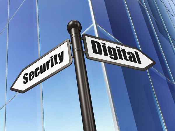 Концепция защиты: Цифровая безопасность на фоне здания — стоковое фото